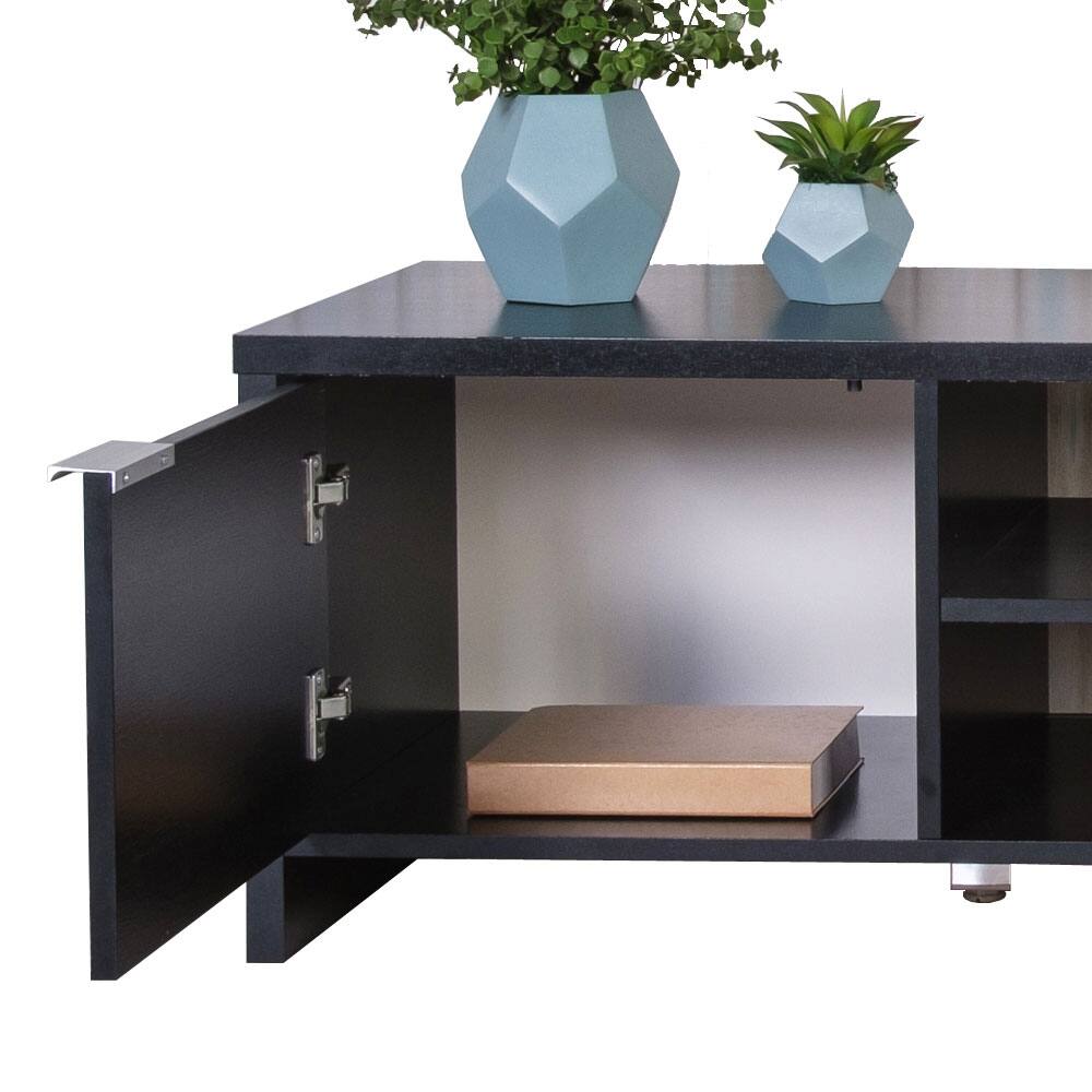 Back. Madesa - Madesa TV Stand with 2 Cabinet Doors and Open Shelves 57"L Media Storage - Black - Black.