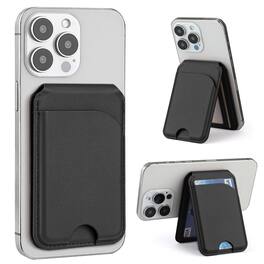Alpha Digital - Magnetic Leather Wallet - MagSafe, Adjustable Phone Stand, Compatible w/ iPhone 12-17 - Black