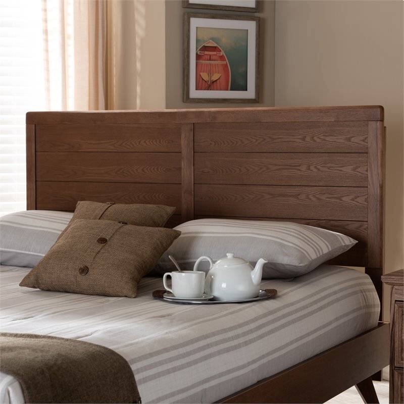 Back. Hivvago - Queen size Farmhouse Headboard in Rustic Brown Walnut Wood Finish - Rustic Brown Walnut.