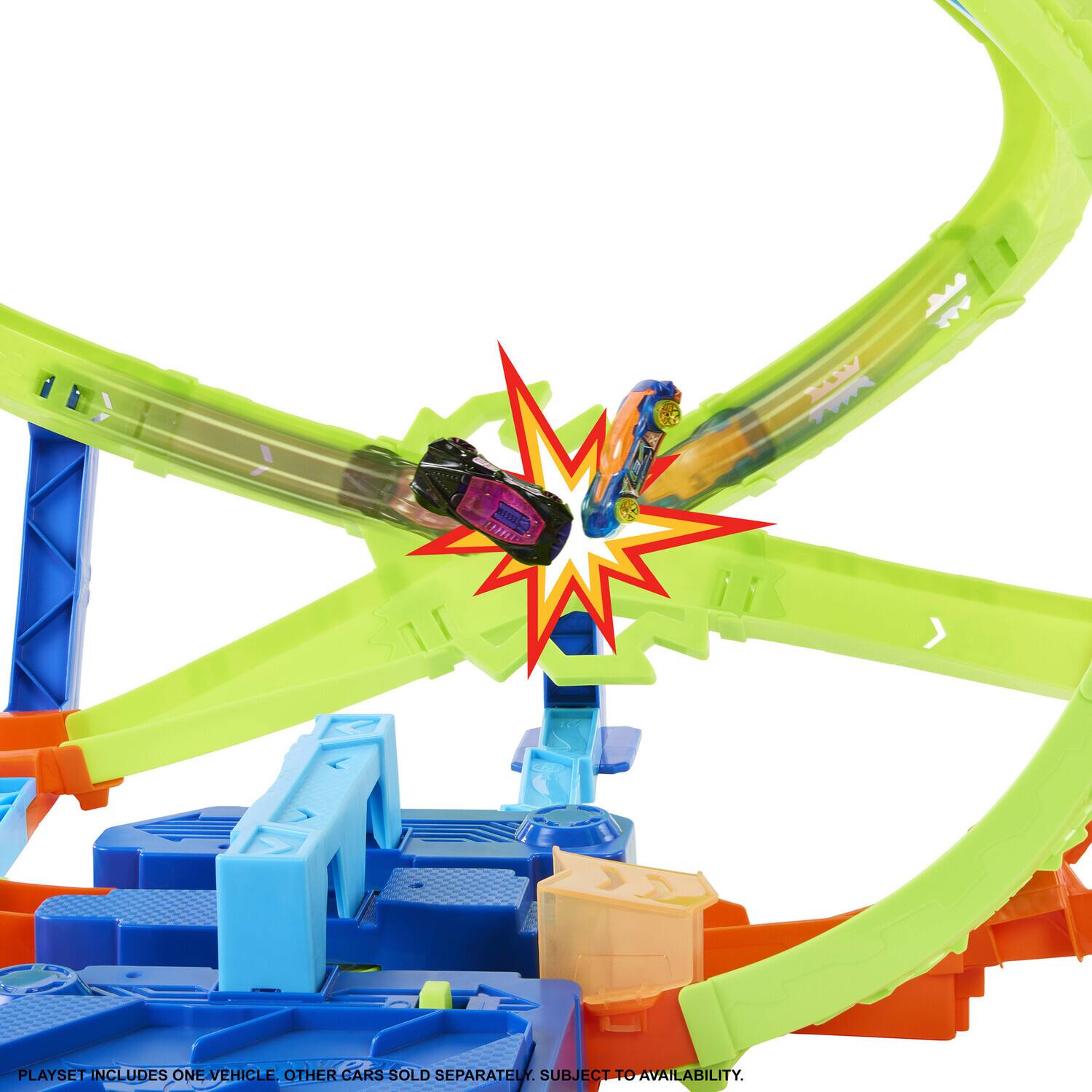 PLAYSET INCLUDES ONE VEHICLE. OTHER CARS SOLD SEPARATELY. SUBJECT TO AVAILABILITY.