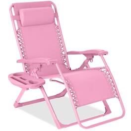 Best Choice Products - Monochromatic Zero Gravity Chair, Folding Patio Recliner w/Side Tray, Headrest - Carnation