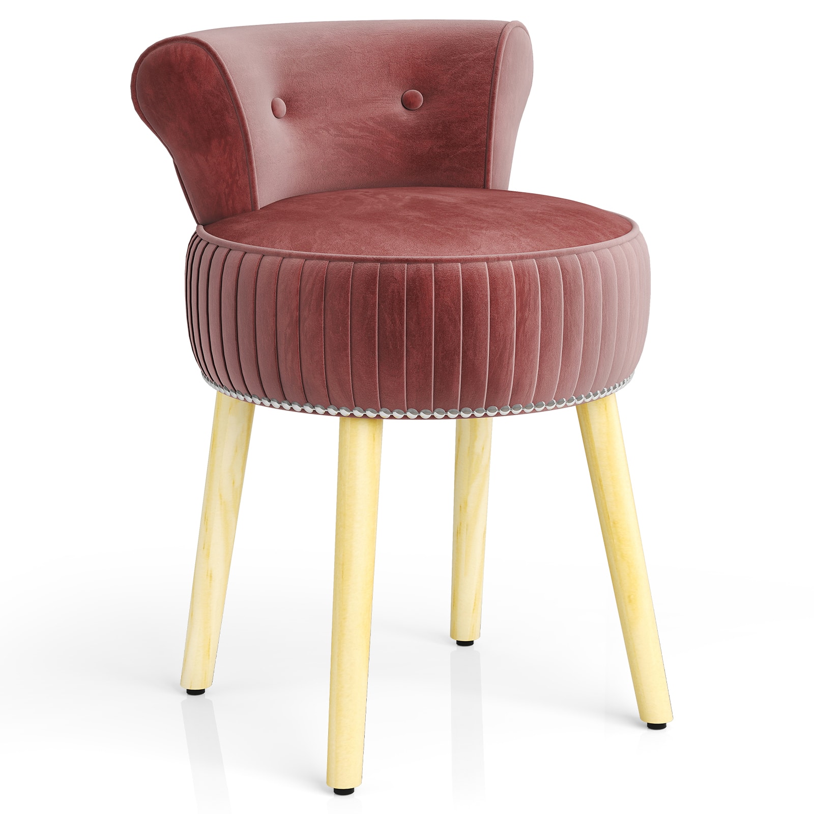 Front. Gymax - Gymax Velvet Vanity Chair w/ Back Tufted Low Back & Solid Wood Legs for Bedroom Pink - Pink.