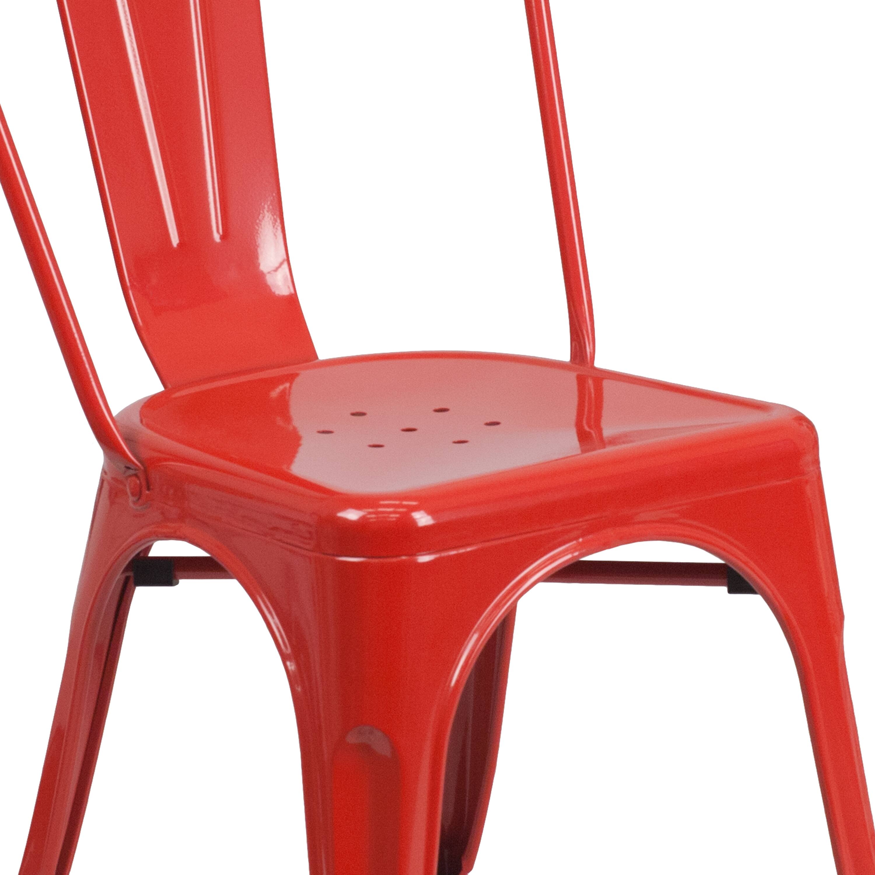 Alt View 8. Emma + Oliver - Commercial Grade Colorful Metal Indoor-Outdoor Stackable Dining Chair - Red.
