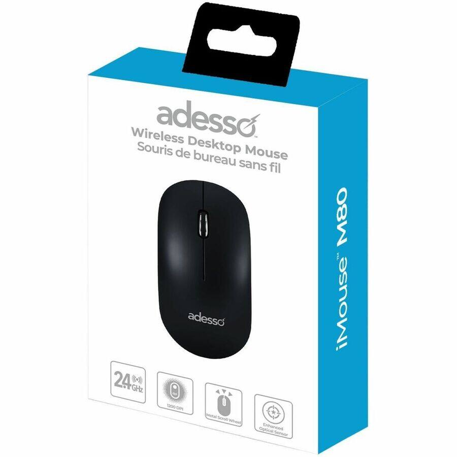 Wireless Desktop Mouse  
Souris de bureau sans fil  
adesso  
iMouse MBO  
2.4 GHz  
1200 DPI  
Metal Scroll Wheel  
Enhanced Optical Sensor