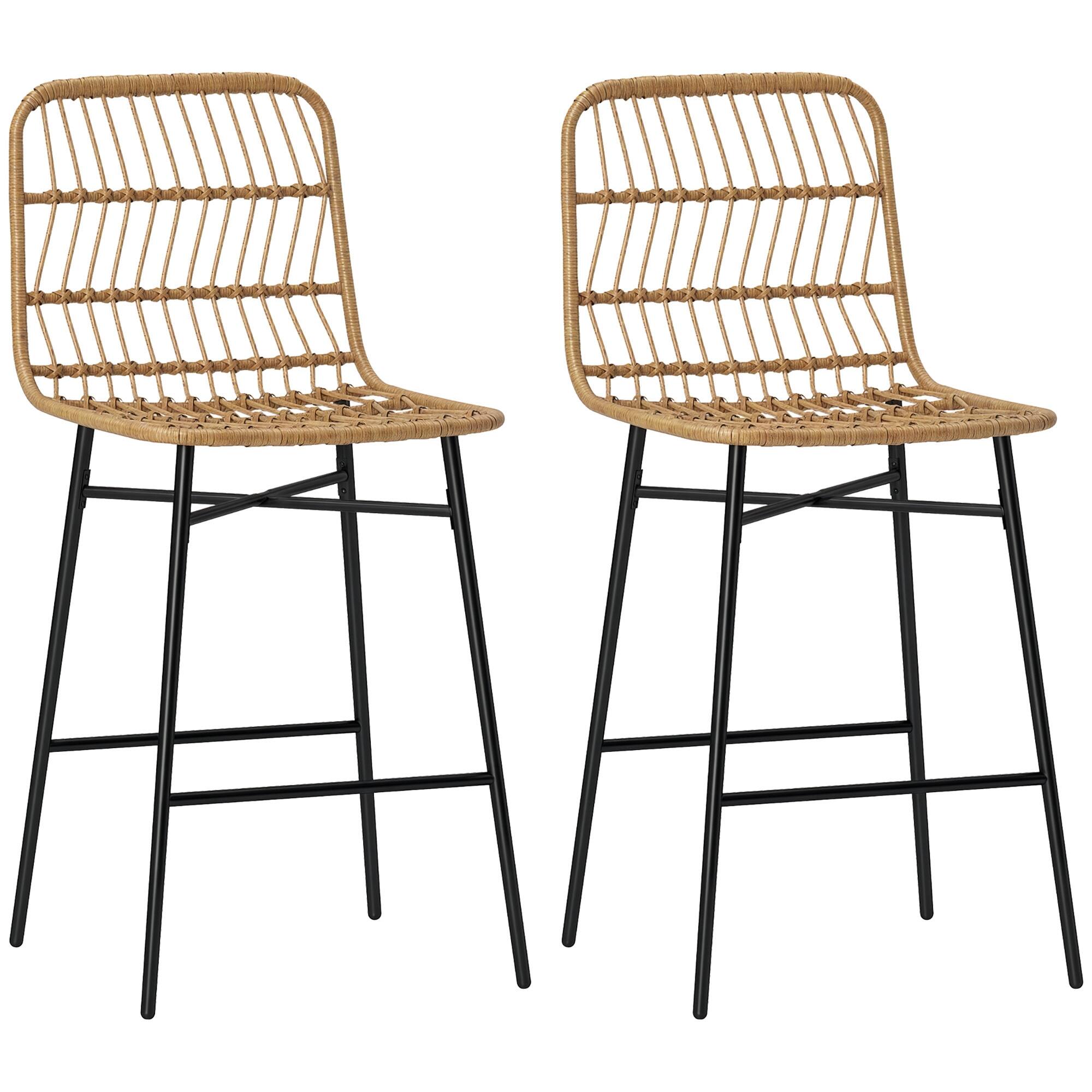 Homcom - Counter Bar Stools Set of 2, 26" Counter Height Barstools with Back - Brown