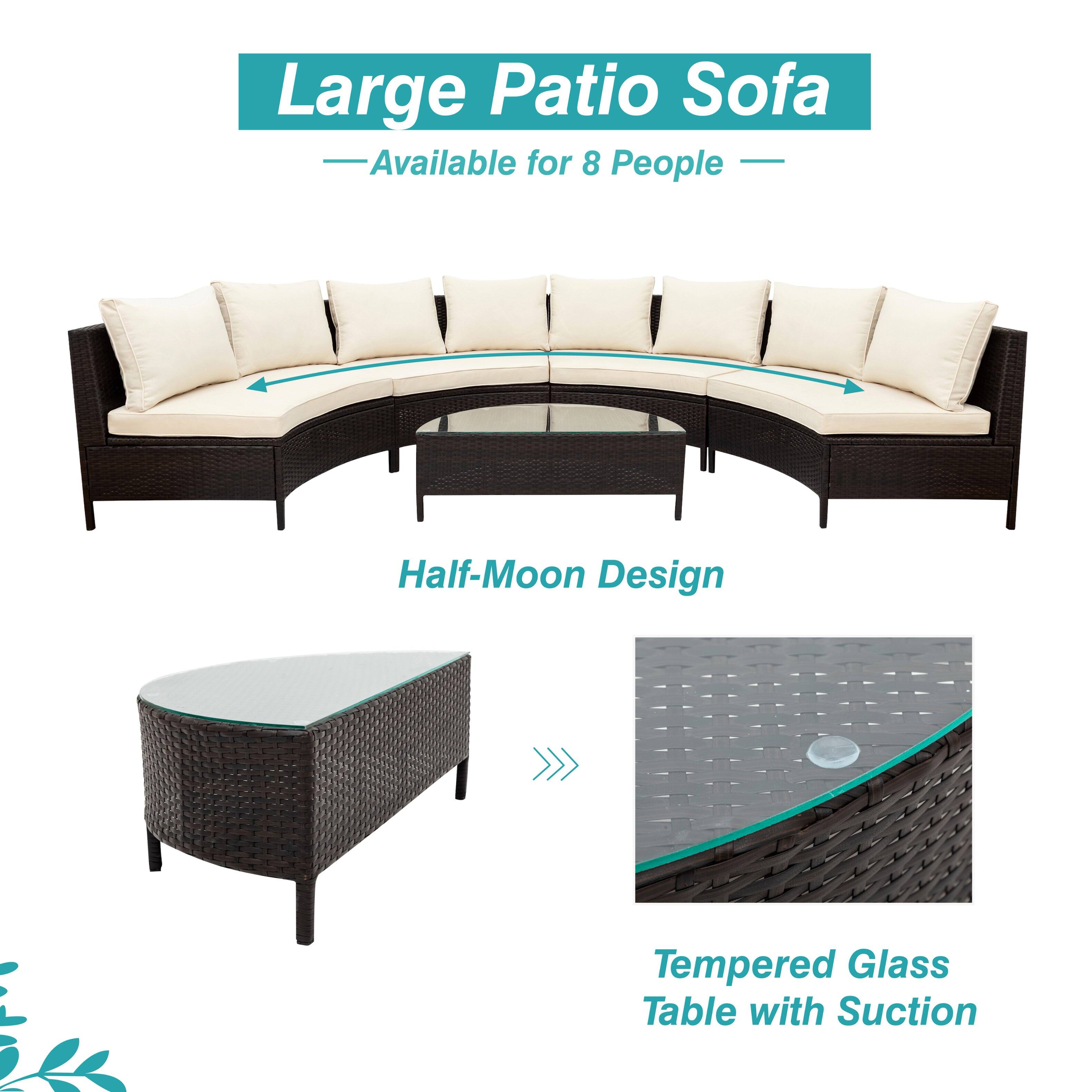 Large Patio Sofa
Available for 8 People
Half-Moon Design
>> Tempered Glass Table with Suction