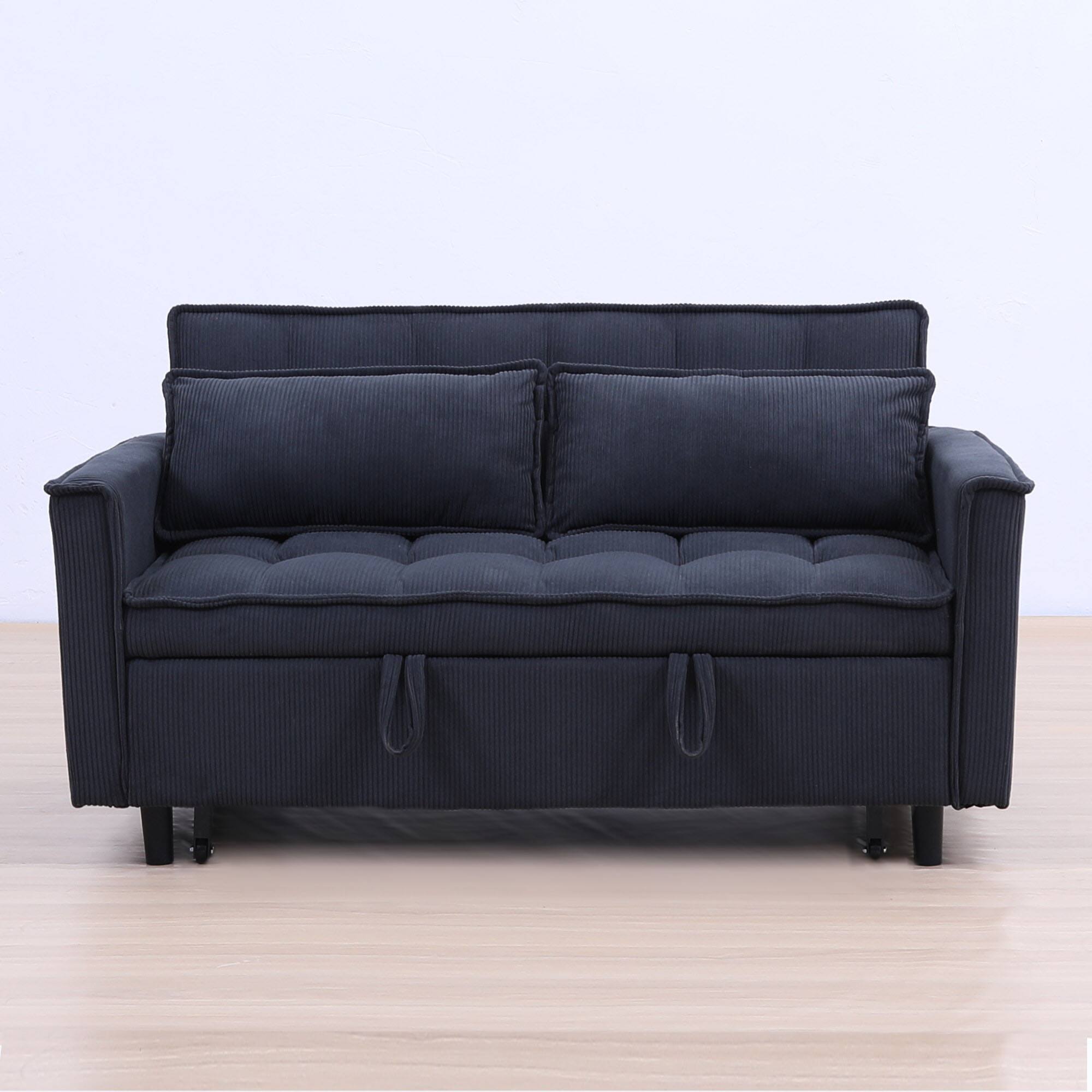 Alt View 3. GOODSILO - Elegant 55-Inch Velvet Sofa Bed with Storage Pockets - Three-in-One Convertible Design - Dark Grey.