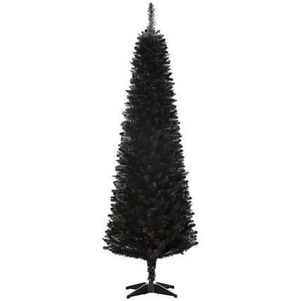 Front. Homcom - Artificial Pencil Christmas Tree, Slim Xmas Tree with 390 Realistic Branch Tips and Plastic Stand - black.