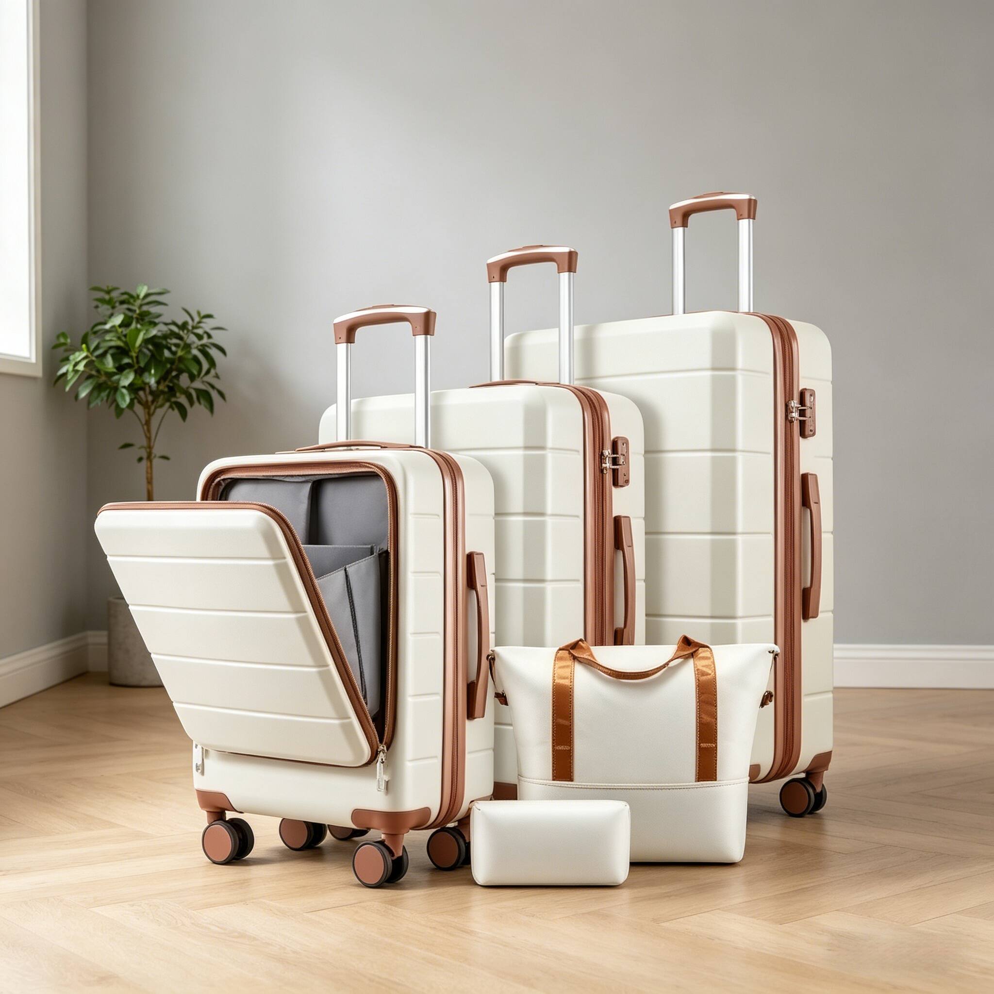 Angle. LUGGEX - LUGGEX 5 Piece Expandable Hardside Luggage Set with Tote and Toiletry Bag - LX-FX - White.