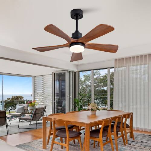 Alt View 6. LUCKY ONE - 42" Outdoor Ceiling Fan with Light Remote 5 Wood Blades DC Motor - Antique Black.