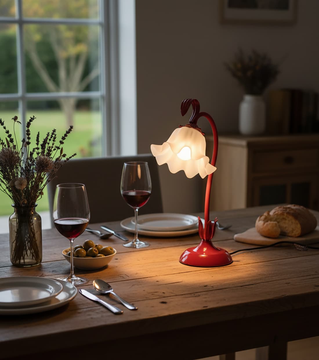 Alt View 3. FINEAK - Flower Table Lamp - 3-Color LED Night Light, Kawaii Decor (Red) - Red.