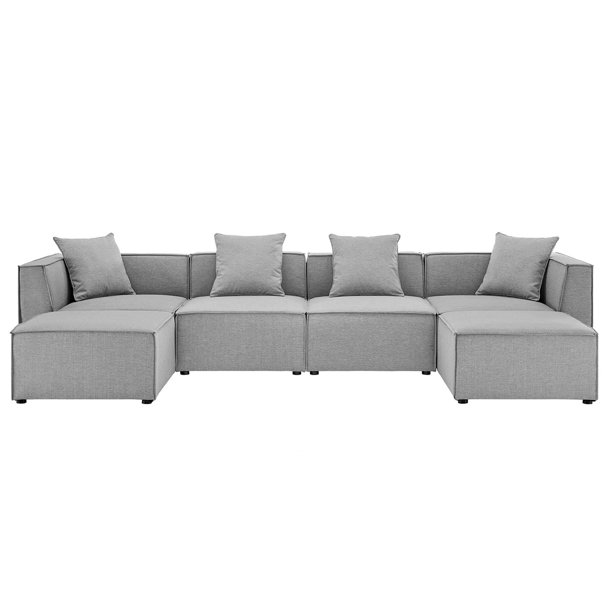 Angle. Modway - Saybrook 6-Piece Outdoor Patio Upholstered Sectional Sofa by Modway - Gray.