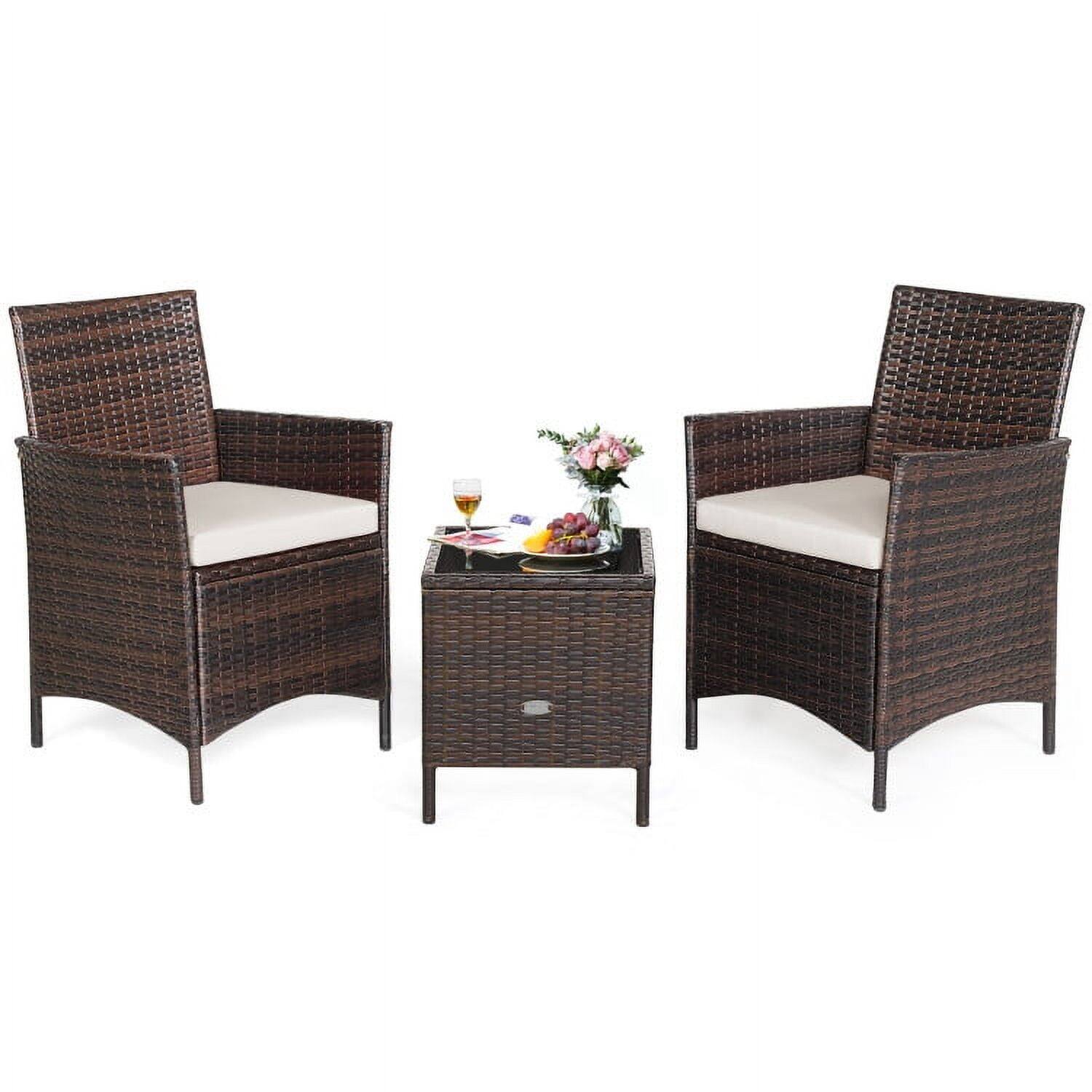 Alt View 1. Kadyn - 3 Pieces Patio Rattan Furniture Set with Cushioned Sofa and Glass Tabletop Deck-White - White.