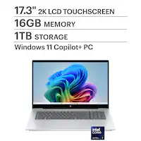 HP - OmniBook X - Copilot+ PC - 17.3" Full HD Touch-Screen Laptop - Intel Core Ultra 7 - 16GB Memory - 1TB SSD - Glacier Silver - Front_Zoom