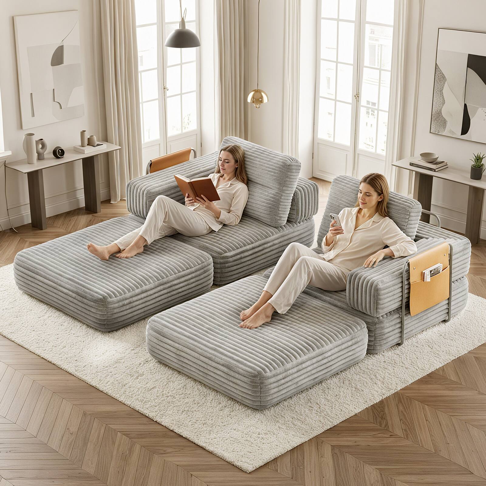 Alt View 6. Pinmoco - 81.5'' Modular Sectional Sleeper Sofa Bed, Convertible L Shaped Couch with Pillows and Storage - Gray.