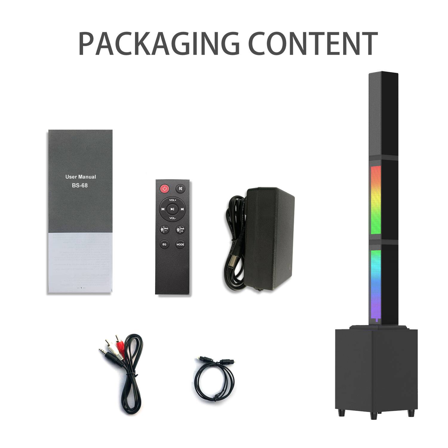 Alt View 1. Topteng - BS-68 ​​2.1CH Bluetooth 5.0 Speaker System with Subwoofer, RGB Lights, TWS Pairing, Detachable Design for Home Theater​ - Black.