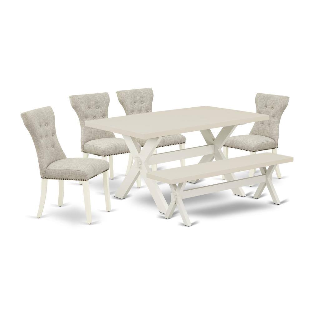 Alt View 4. East West Furniture - X026GA235-6 6-Piece Kitchen Dinette Set-Doeskin Linen Fabric Seat and Button Tufted Chair Back Parson dining room - Multi-Color.