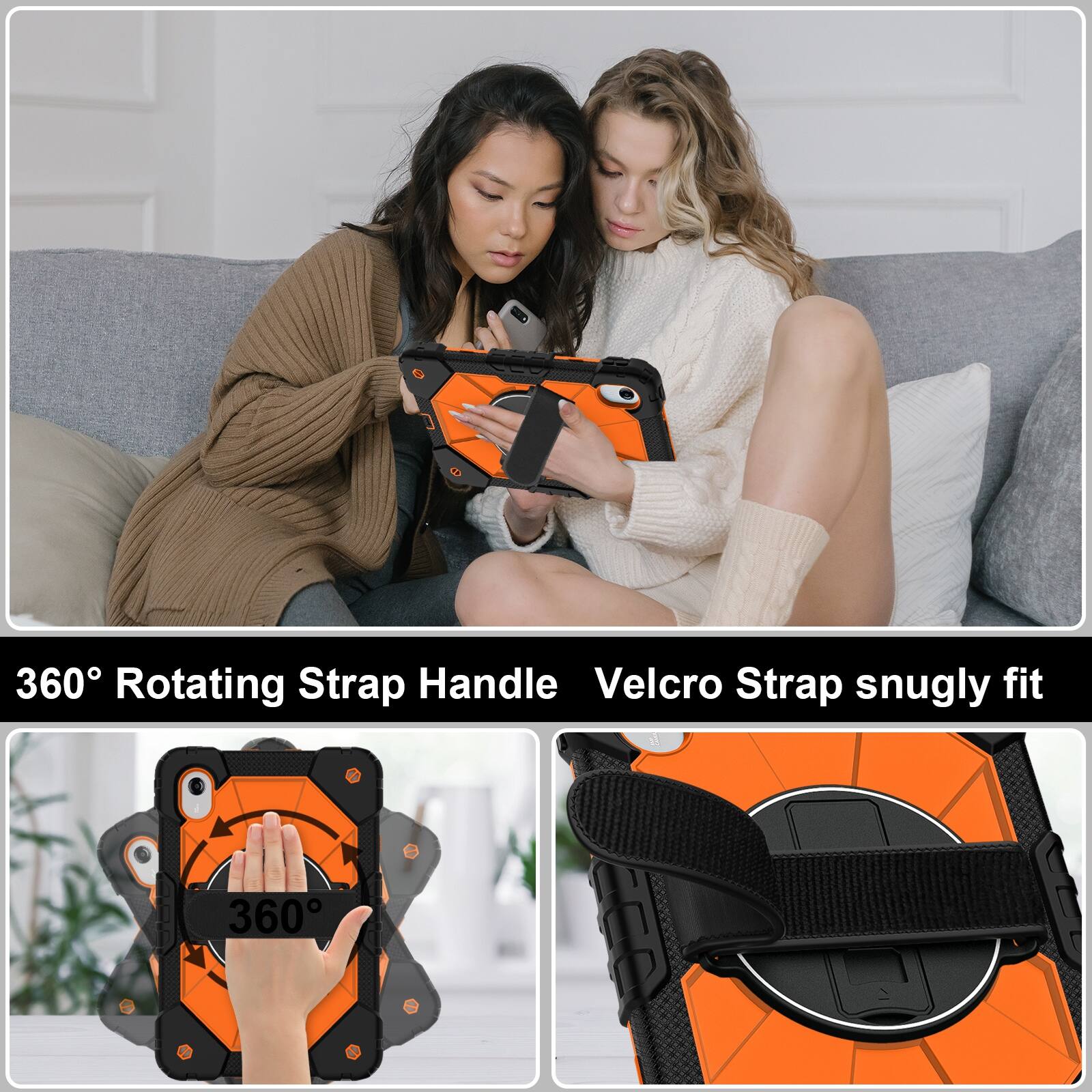360° Rotating Strap Handle Velcro Strap snugly fit