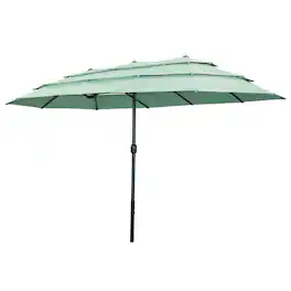 Ainfox - 15ft Large Patio Umbrella, 3-Tiers Outdoor Double-Sided Rectangle Market Heavy Duty Umbrellas - Light Green