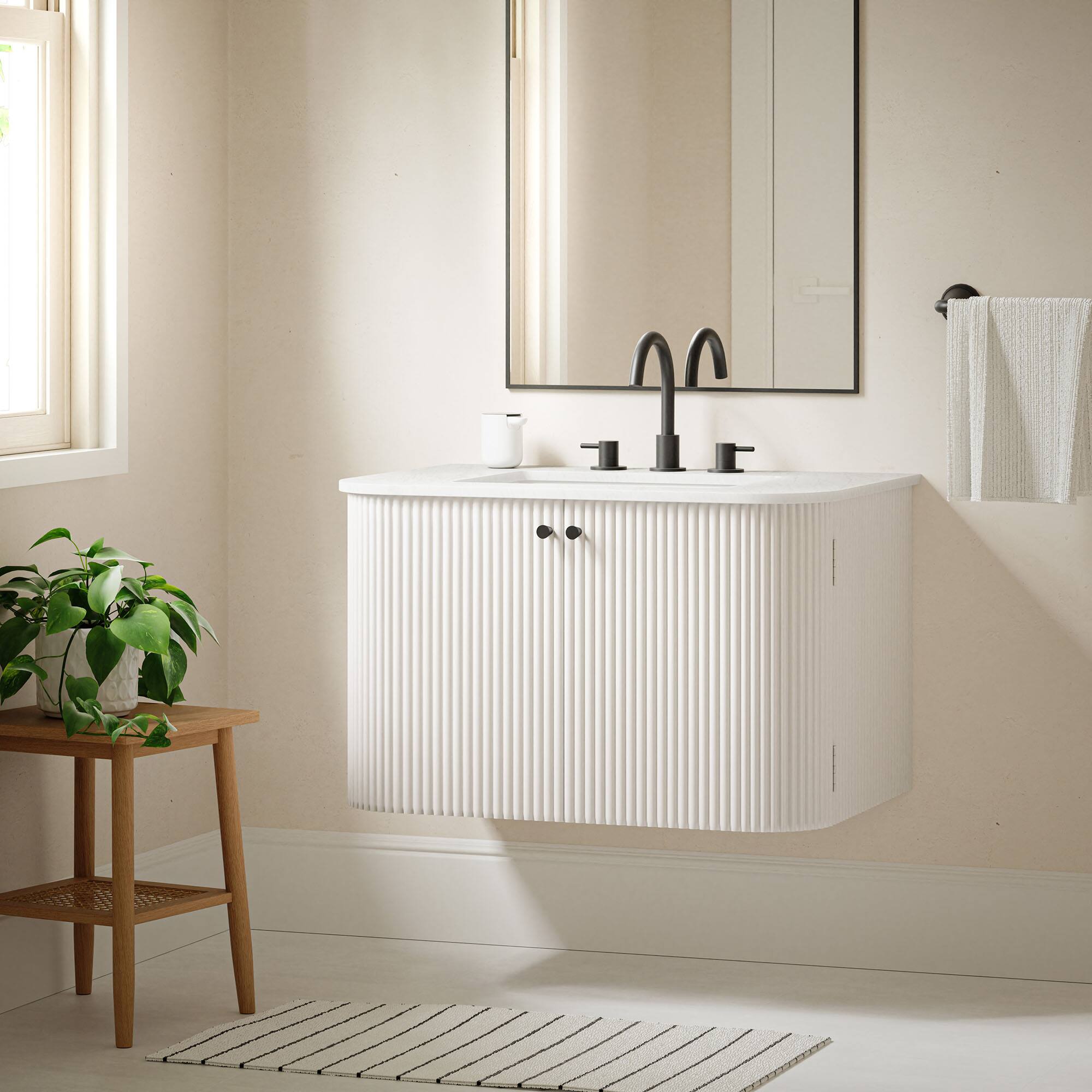 Front. Modway - Zia Wall-Mount Bathroom Vanity with Marble Sink by Modway - Ivory.