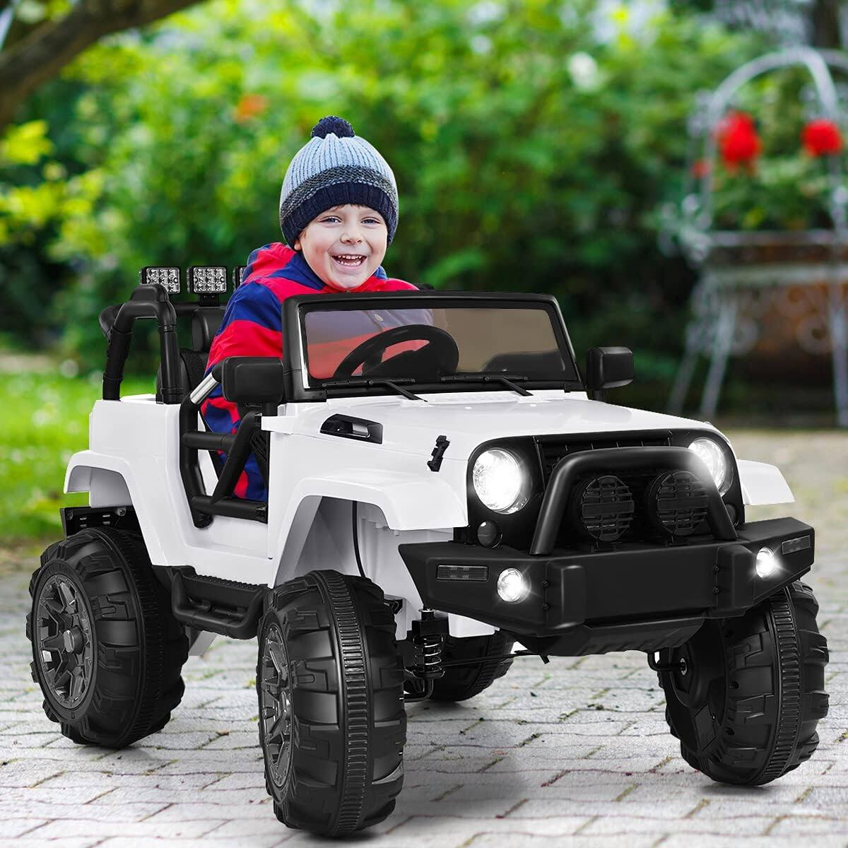 Alt View 1. Ecooso - 12V 4-Wheel Electric Ride-On Truck with Parental Remote Control and LED Lights - White.