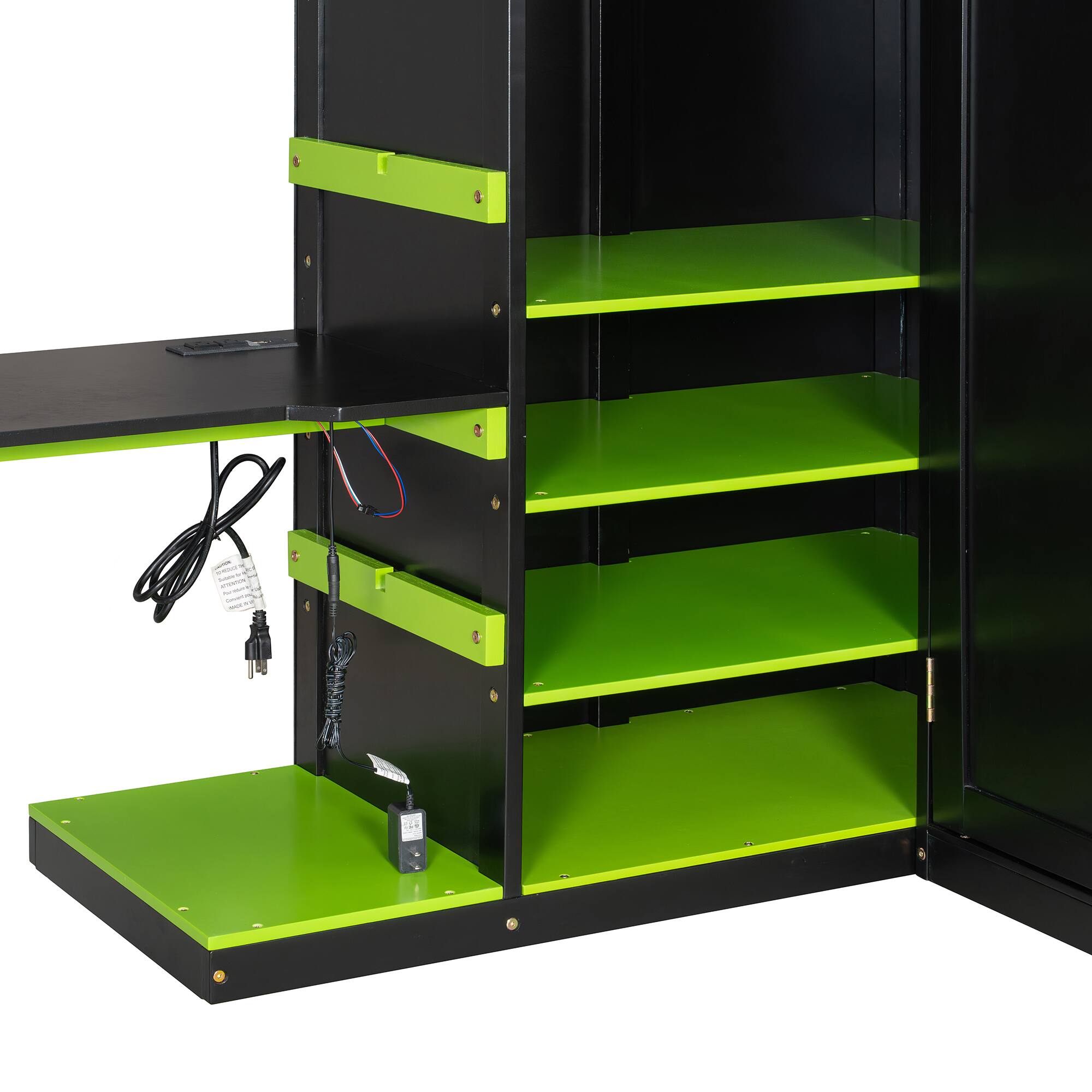 Alt View 4. Anysun - Full Size Wood Loft Bed with Desk, Multi-storage Shelves,USB and RGB Light - Green.