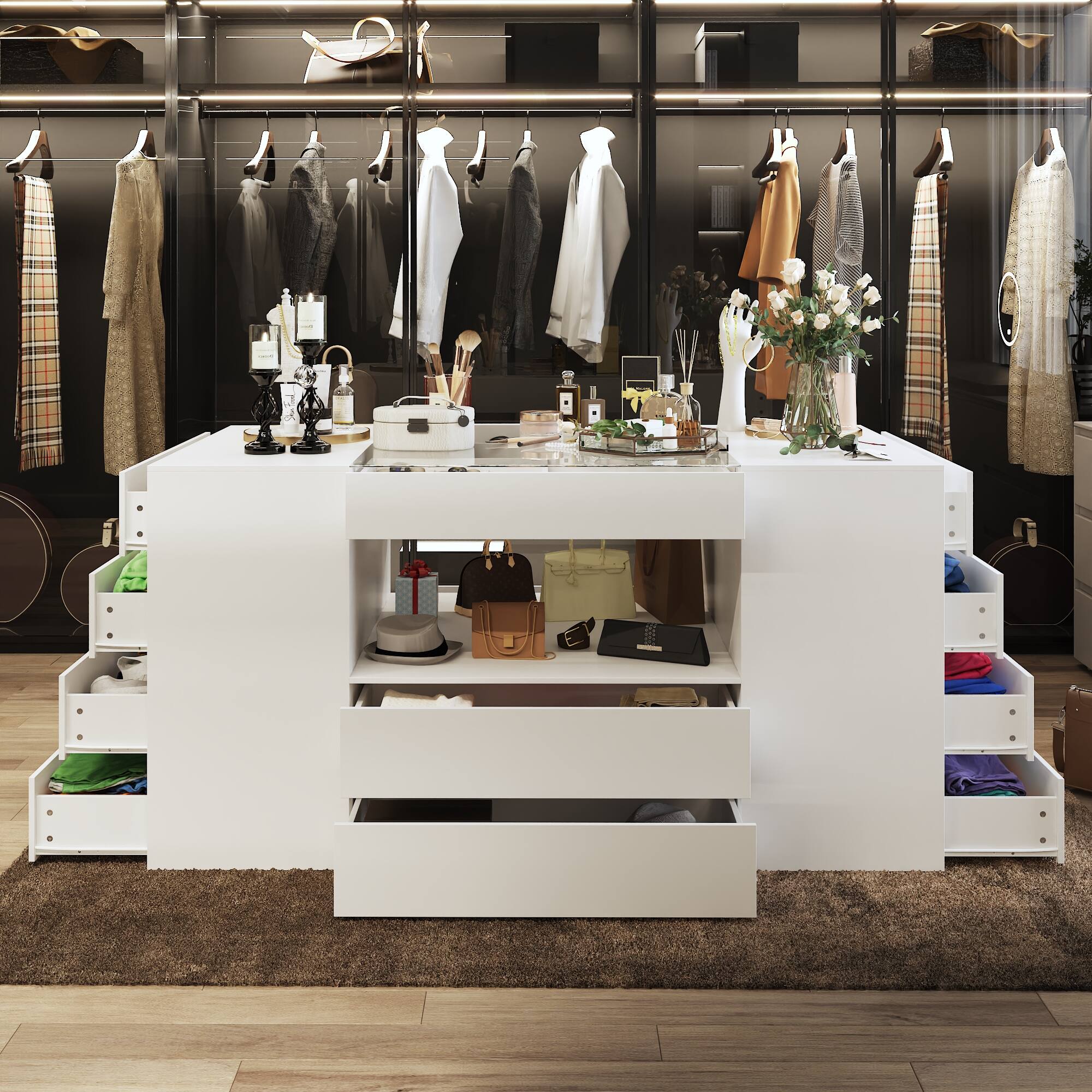 Alt View 10. Famapy - Famapy Multifunctional Closet Island Dresser with Glass Top & Organized Drawers - White.