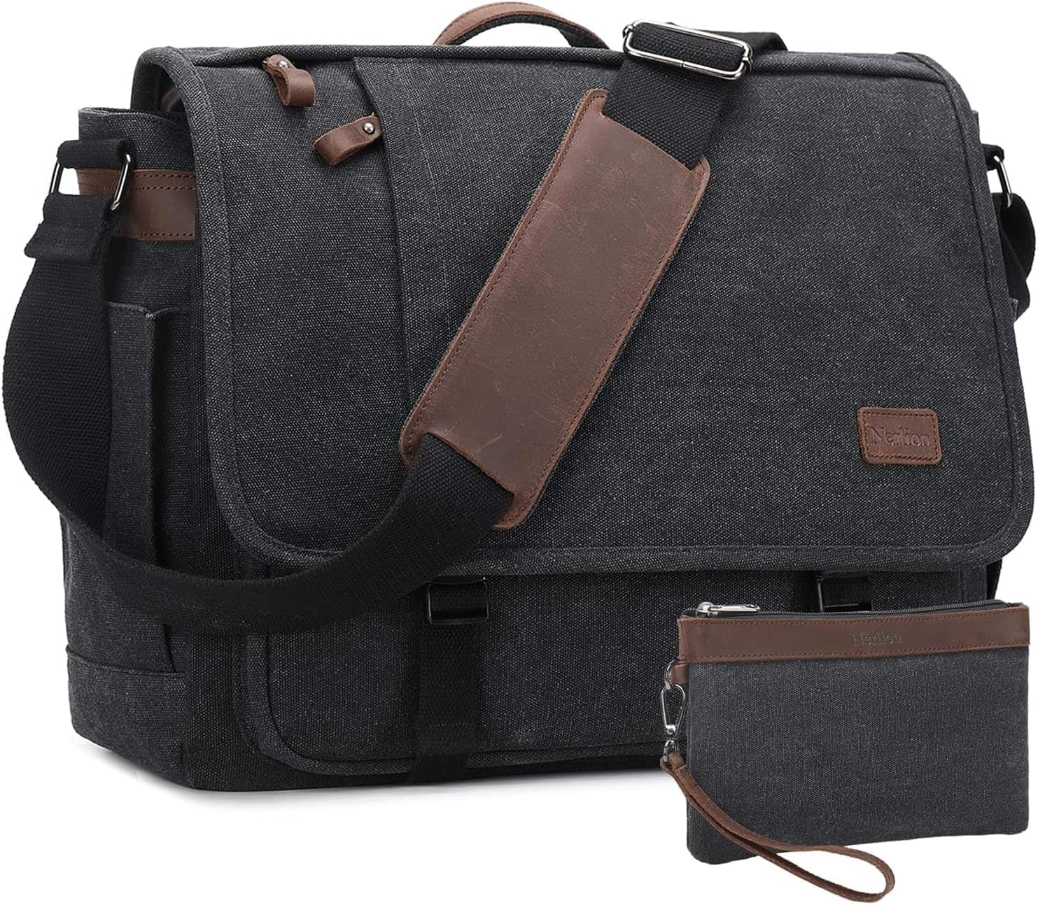 Vulpecula Spade - Messenger Bag for Men 17-17.3 Inch Laptop Bag Canvas Water-resistant Computer Bag Shoulder Bag Work Briefcase Bookbag - Dark Gray