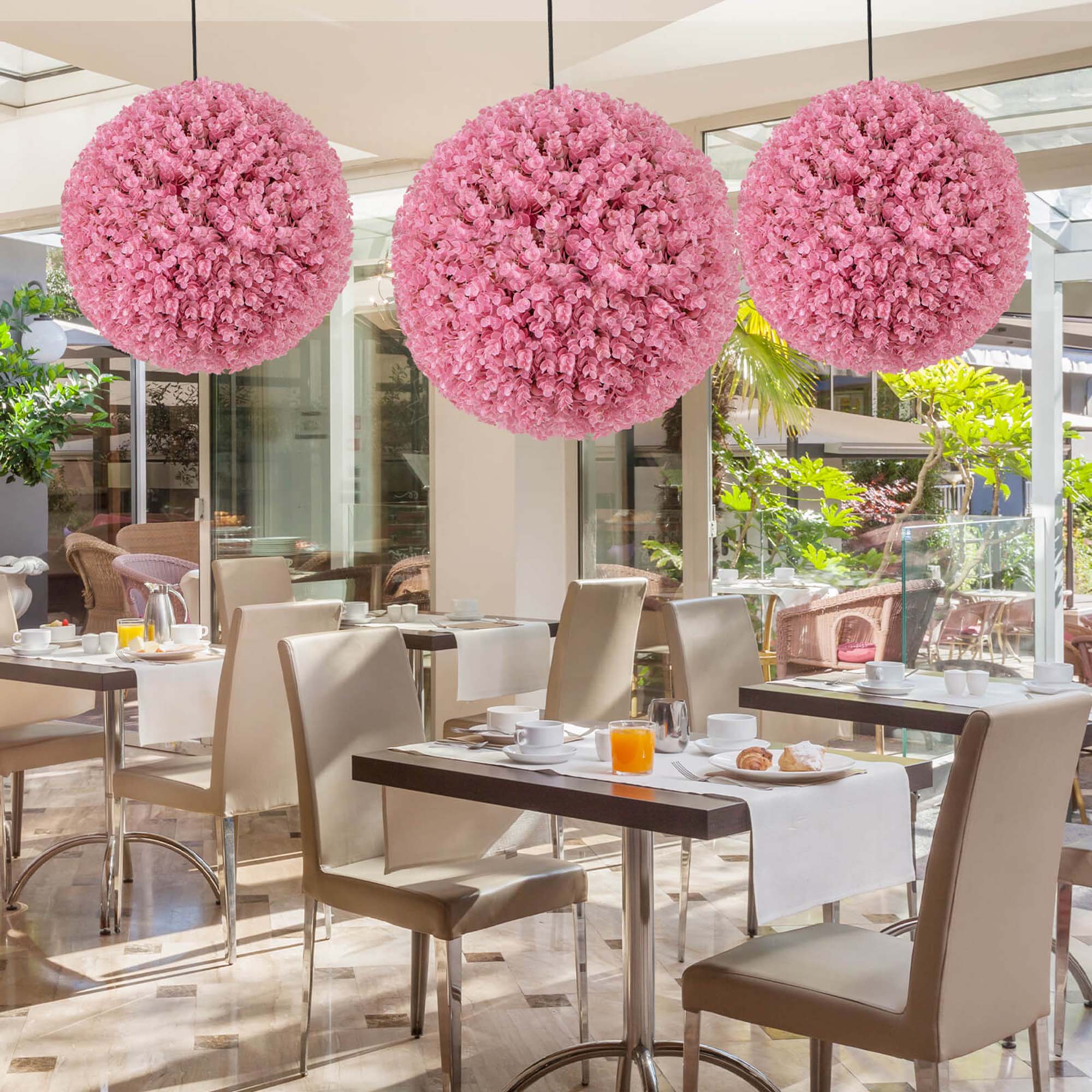 Alt View 4. Costway - Costway 2 PCS Artificial Plant Topiary Ball 17.5" Faux Decorative Balls for Indoor Outdoor - Pink.
