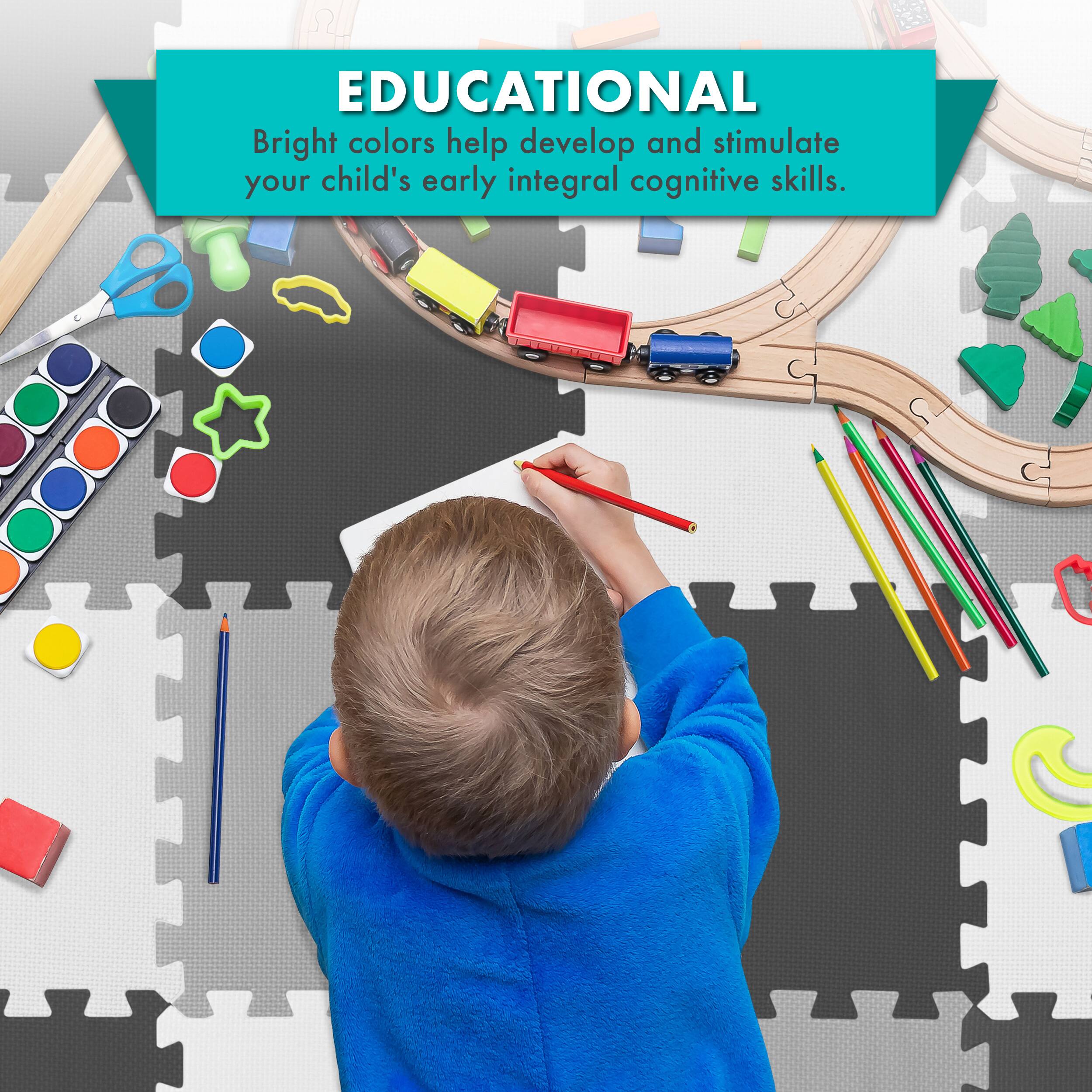 Bright colors help develop and stimulate your child's early integral cognitive skills.