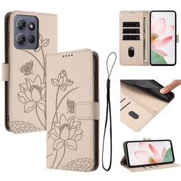 Dteck - Shockproof Wallet Case for Motorola G 5G (2025) with Detachable Wrist Strap, Protective PU Leather Folio Stand Cover - Beige