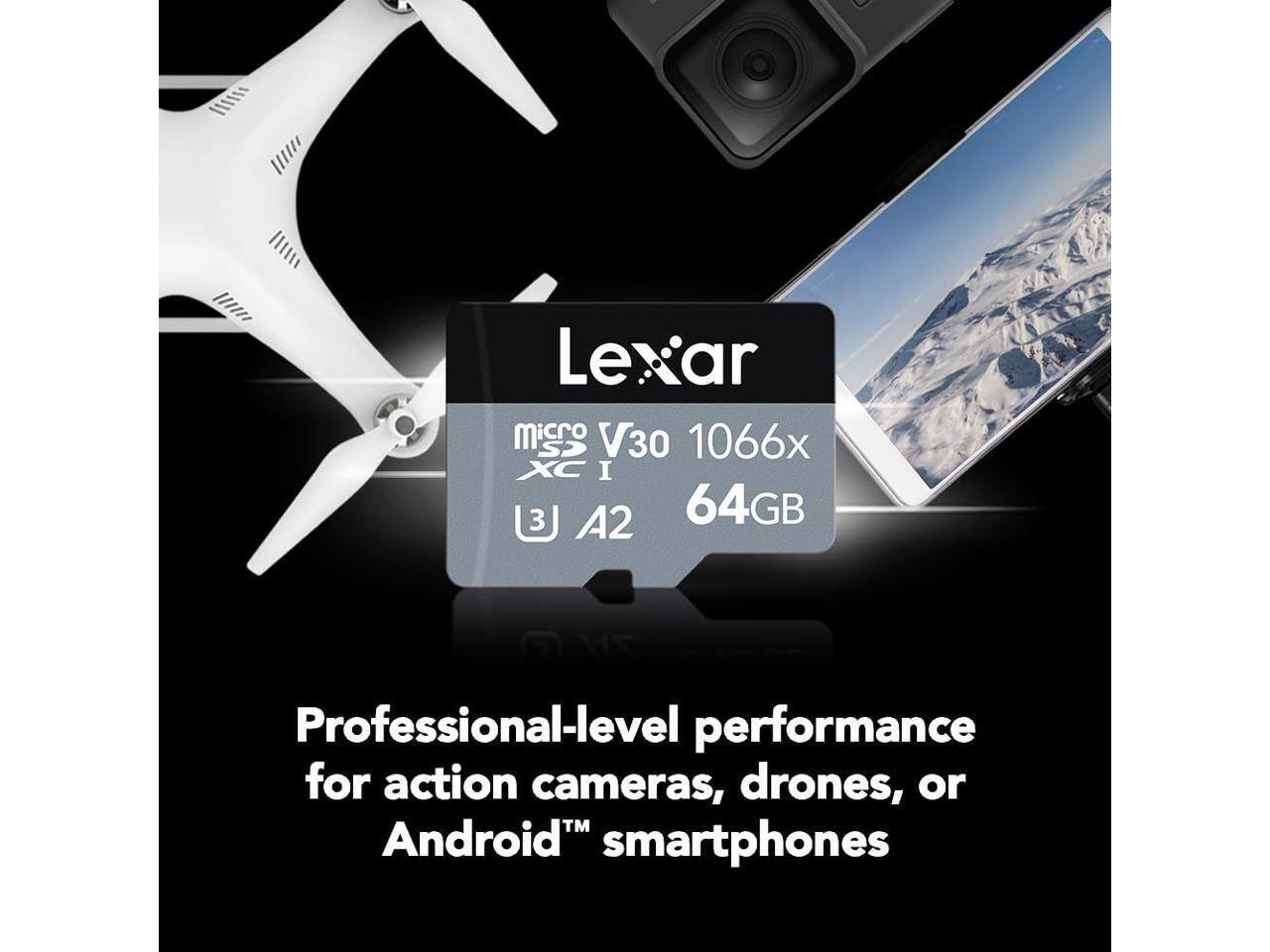 Lexar microSD V30 1066x SP I 3 A2 64GB

Professional-level performance for action cameras, drones, or Android™ smartphones