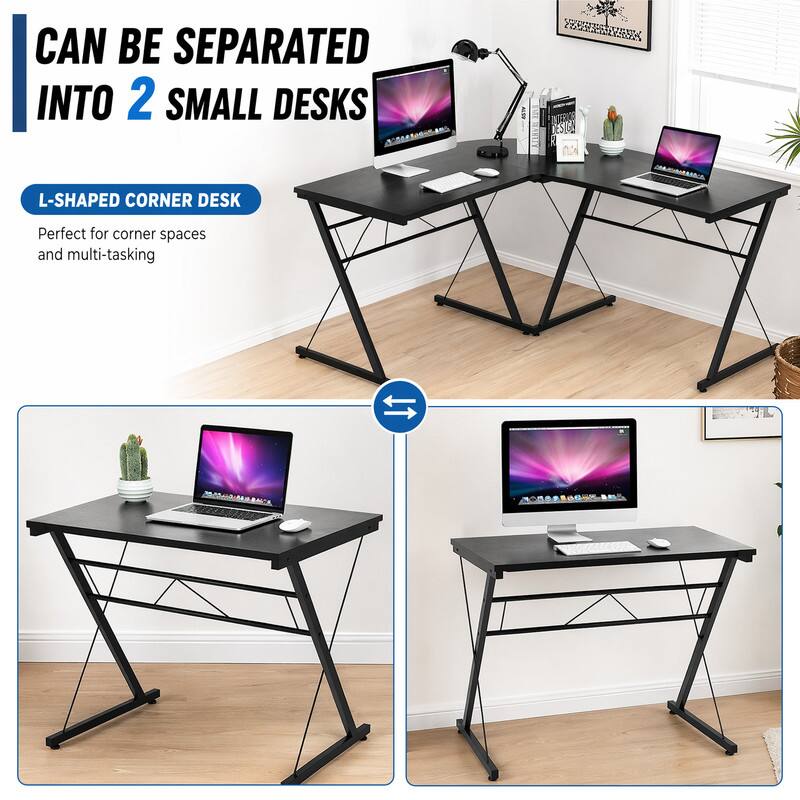 CAN BE SEPARATED INTO 2 SMALL DESKS

L-SHAPED CORNER DESK

Perfect for corner spaces and multi-tasking