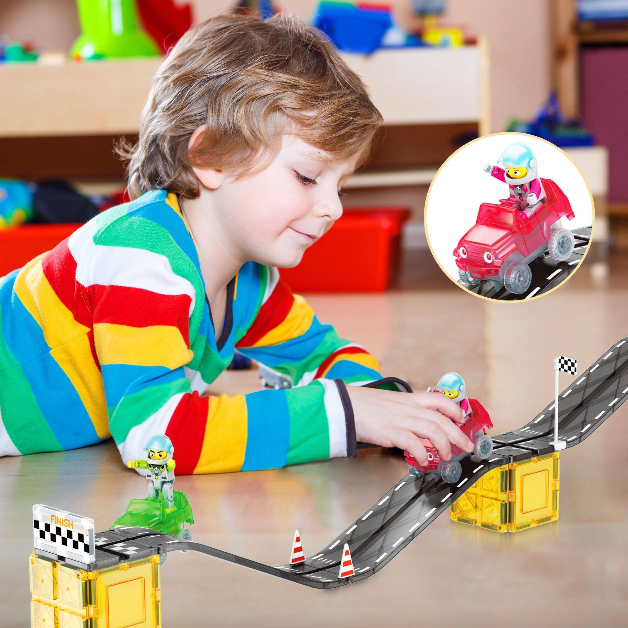 Alt View 1. PicassoTiles - PicassoTiles 62 Piece Race Car Track Slider Racing Building Set.