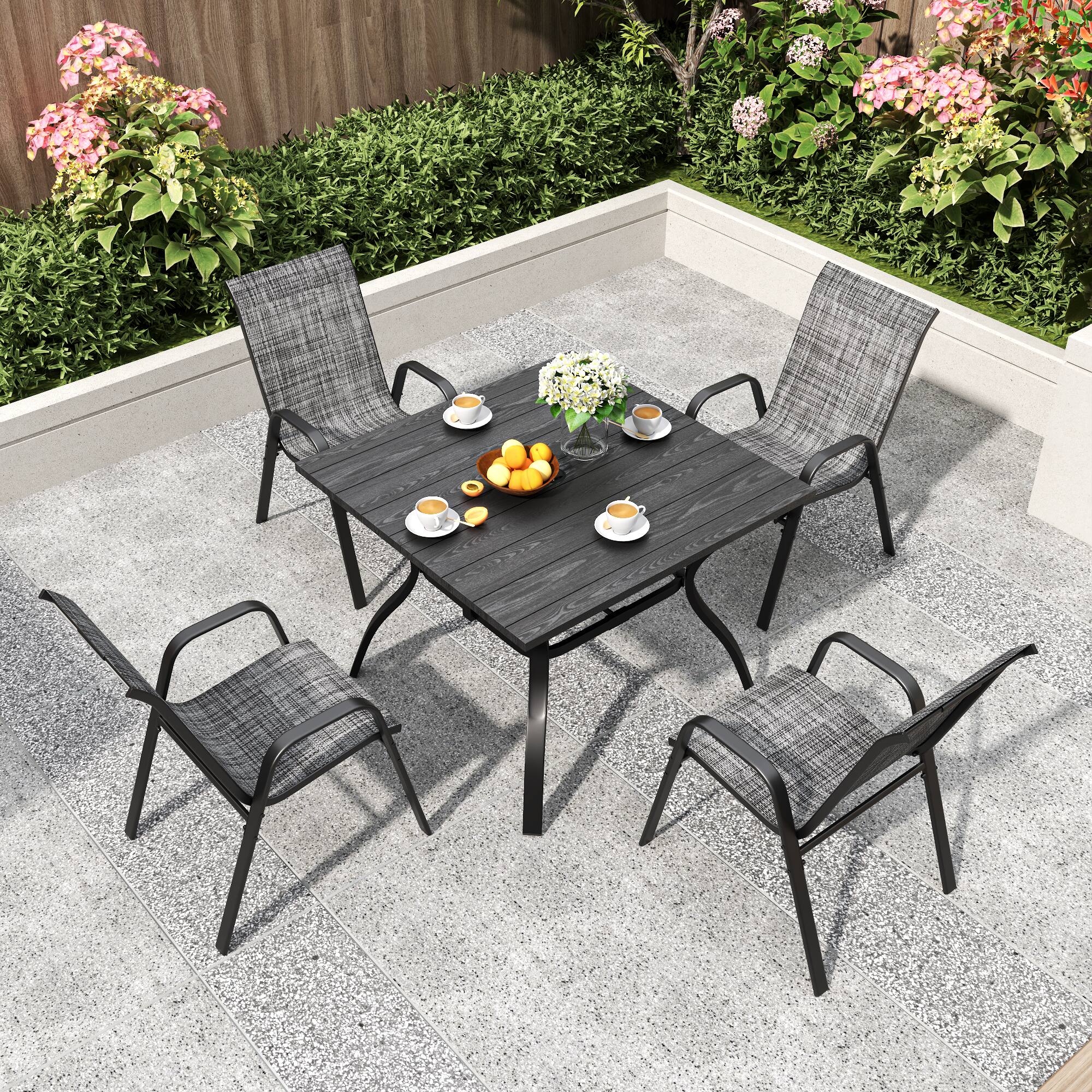 Left. Mondawe - 4-Piece Outdoor Dining Chairs Set, Teslin Fabric and Metal Frame - Blacky+Grey.