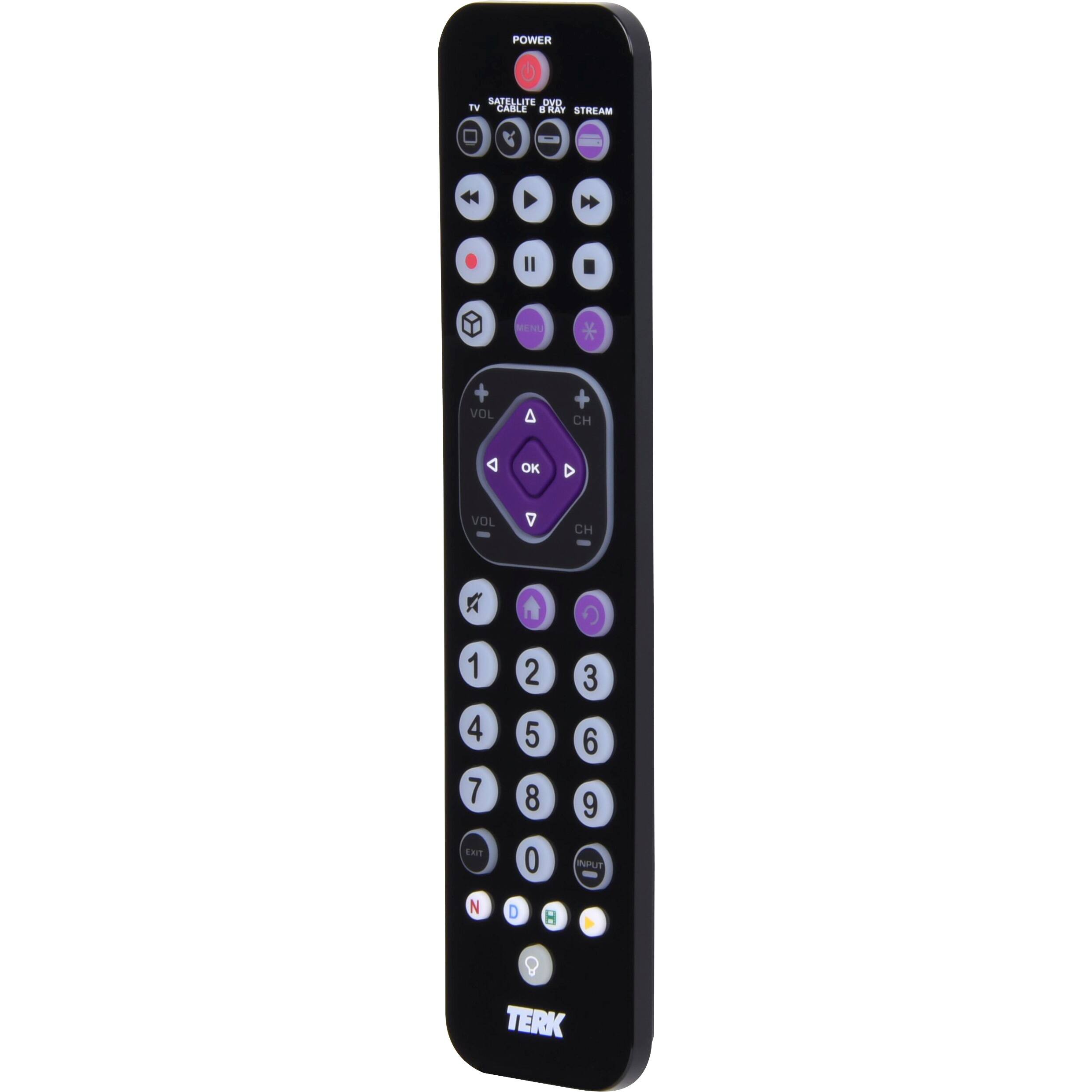 Left. TERK - Rechargeable 4-Device Backlit Universal Remote - Black.