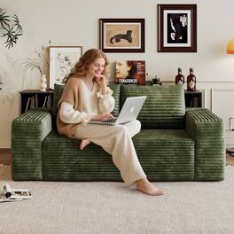 Ropilly - Green Corduroy Loveseat Deep Seat Two Seater Sofa with Wide Arms No Assembly for Small Apartment - Green