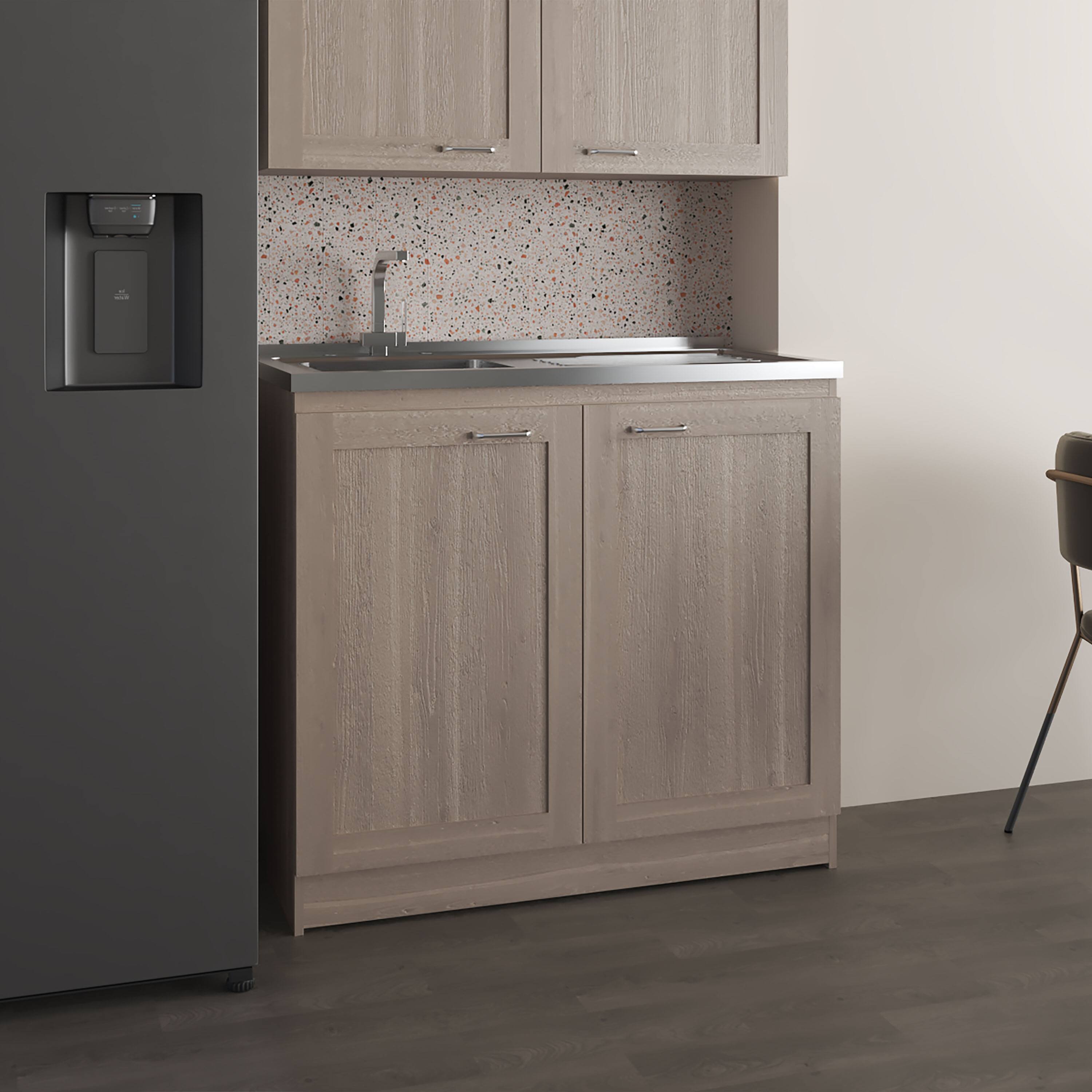 Front. TinyHomie - Zurich 39 Inch Wide Light Gray Utility Sink Base Cabinet 2 Doors 2 Shelves Stainless Steel - Gray.