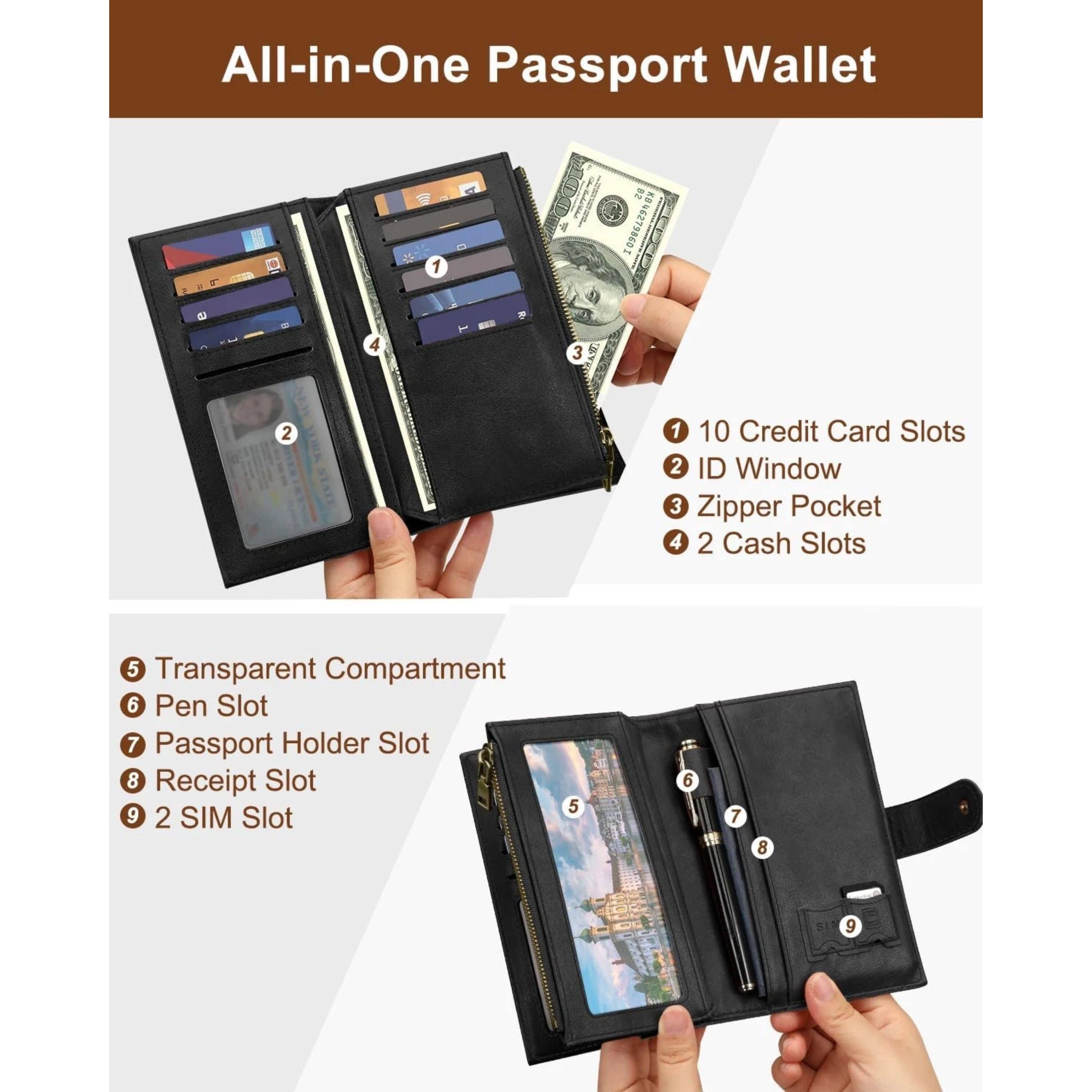 All-in-One Passport Wallet

1. 10 Credit Card Slots
2. ID Window
3. Zipper Pocket
4. 2 Cash Slots
5. Transparent Compartment
6. Pen Slot
7. Passport Holder Slot
8. Receipt Slot
9. 2 SIM Slot