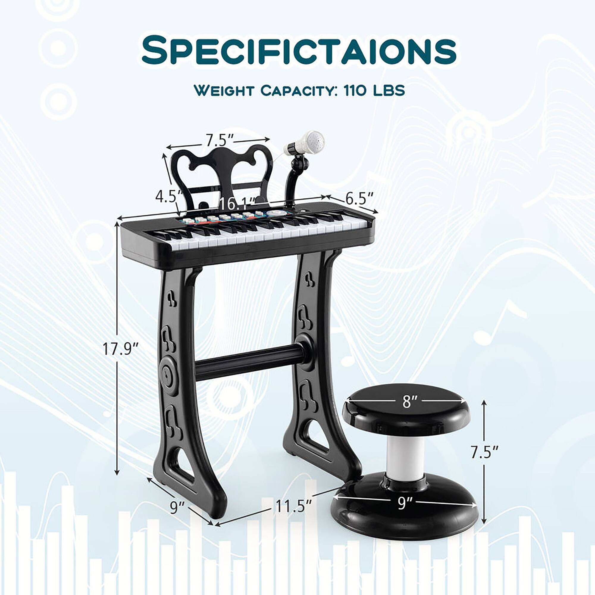 SPECIFICATIONS  
WEIGHT CAPACITY: 110 LBS  

- 7.5"  
- 4.5"  
- 16.1"  
- 6.5"  
- 17.9"  
- 8"  
- 7.5"  
- 9"  
- 11.5"  
- 9"