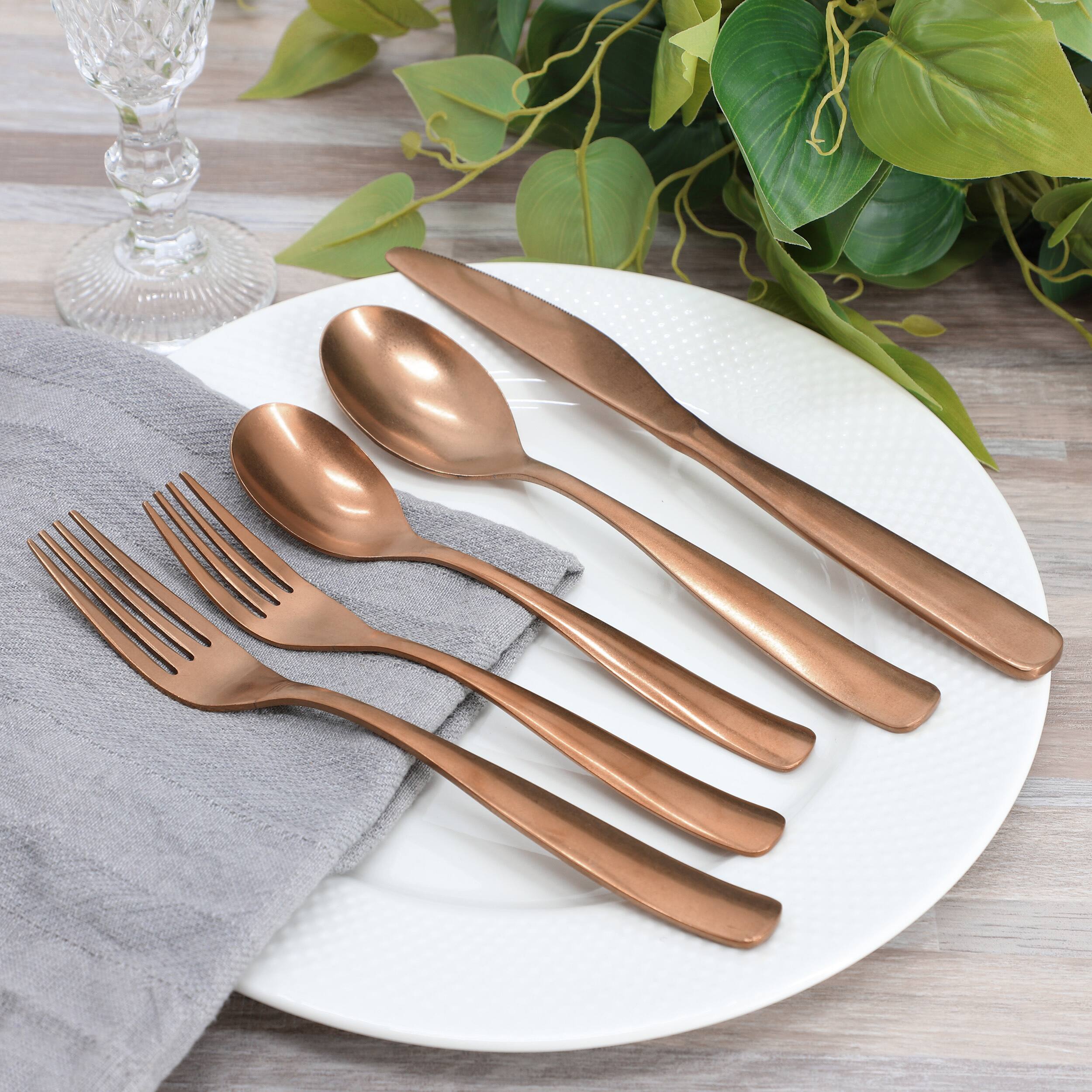 Alt View 4. Gibson - Gibson Home Hulton 20 Piece Stainless Steel Flatware Set in Matte Bronze - Bronze.