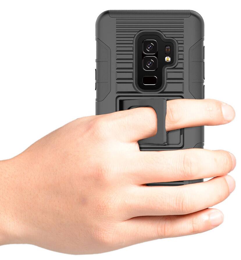 Alt View 8. Nakedcellphone - Combo for Samsung Galaxy S9 Plus - Ring Grip/Stand Case and Belt Clip Holster - Black.