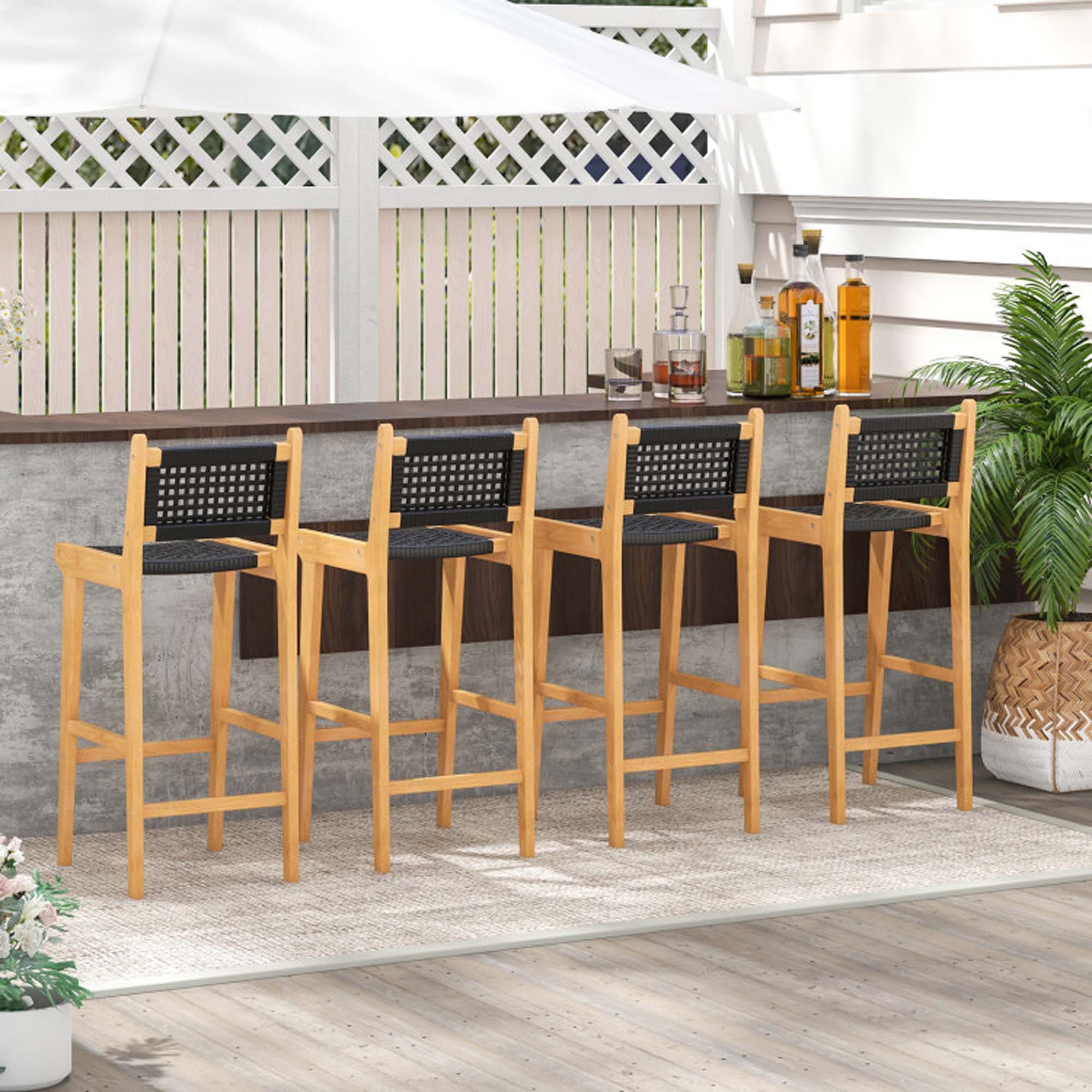 Alt View 5. Boyel Living - Tan with Footrest Rattan Wood Set of 2 Bar Stools - Black.