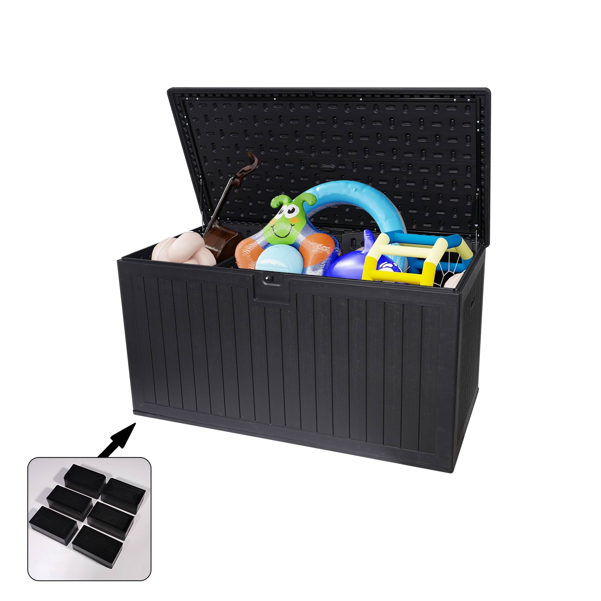 Front. APRILSOUL - 230 Gallon Outdoor Storage Box with Durable Resin Double Layer Cover and Removable Divider - Black.