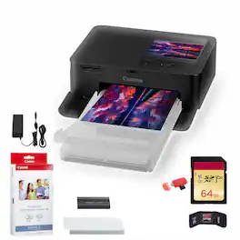 Canon - SELPHY CP1500 Compact Photo Printer + KP-36IP Color Ink and Paper Set + 64GB Card + More - Black