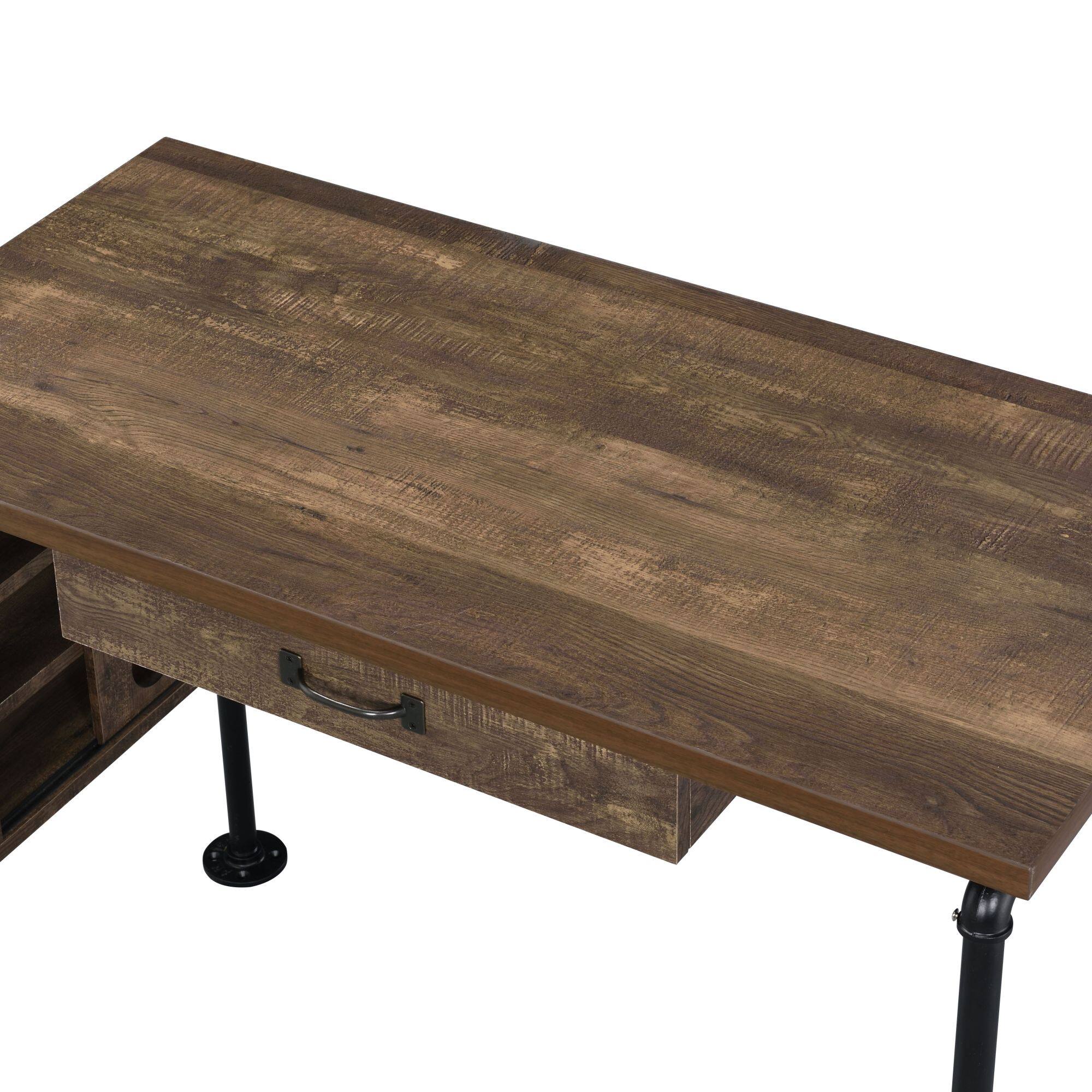 Alt View 2. GOODSILO - Modern Weathered Oak and Black Writing Desk with Storage Drawer and Shelves for Home Office Use - Black+Oak.