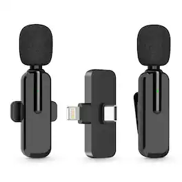 HM 1810 - Wireless Mini Microphone For Android Phone Lavalier Lapel Mic Audio Video Recording Clip On Content Creator - Black(2 in 1)