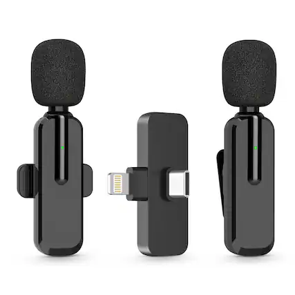 Front. HM 1810 - Wireless Mini Microphone For Android Phone Lavalier Lapel Mic Audio Video Recording Clip On Content Creator - Black(2 in 1).