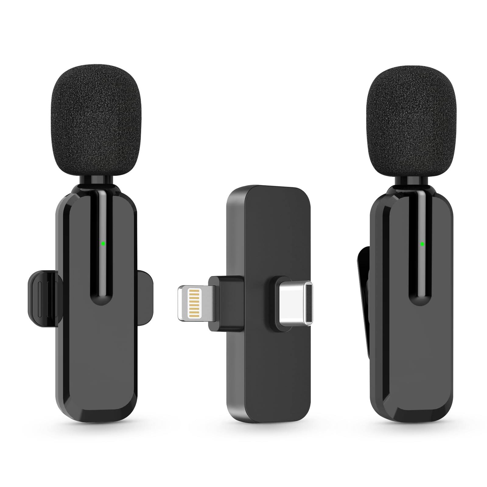 Front. HM 1810 - Wireless Mini Microphone For Android Phone Lavalier Lapel Mic Audio Video Recording Clip On Content Creator - Black(2 in 1).