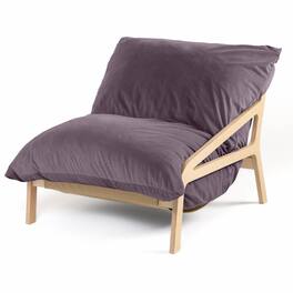 Jaxx - Pillow Saxx Dream Lounger with Wood Frame - 3-in-1 Bean Bag Accent Chair, Recliner & Sleeper - Lush Velvet Purple